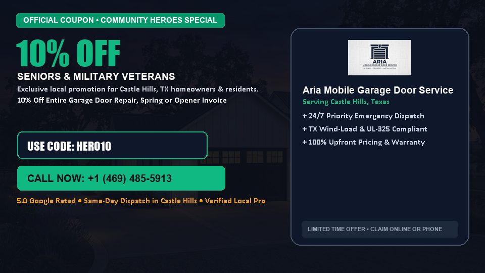 10% OFF Senior, Military & First Responder Discount in Castle Hills, TX - Aria Mobile Garage Door Service